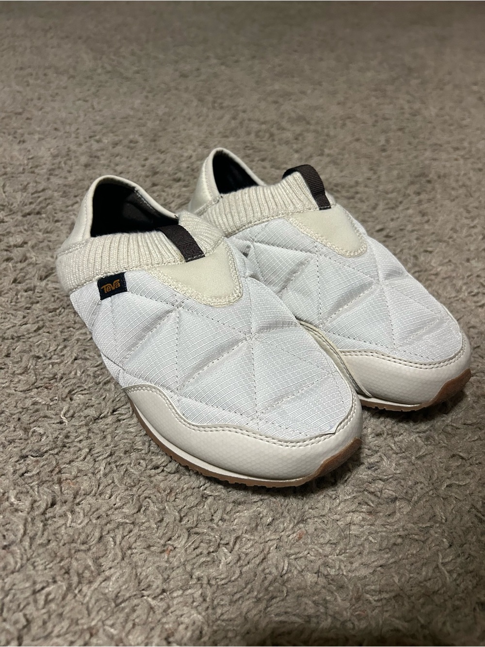Teva White Quilted Slip-On Sneakers with Brown Pull Tab
